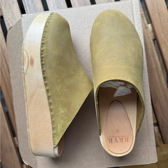 Bryr Olive Green Suede Clogs - Picture 1 of 9